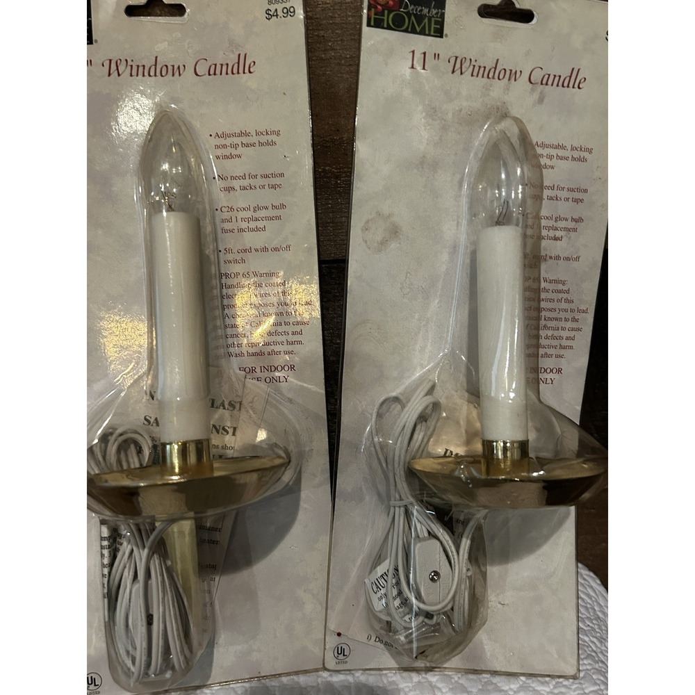 December Home Window Candles Solid Brass Base Set Of 2 NEW